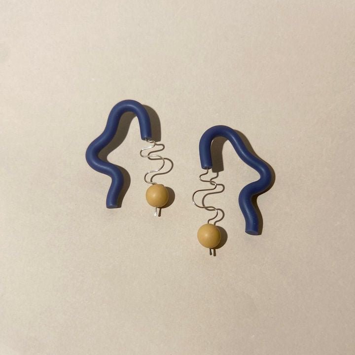 Forme Earrings - Navy/Mustard - | Little Pieces Jewelry