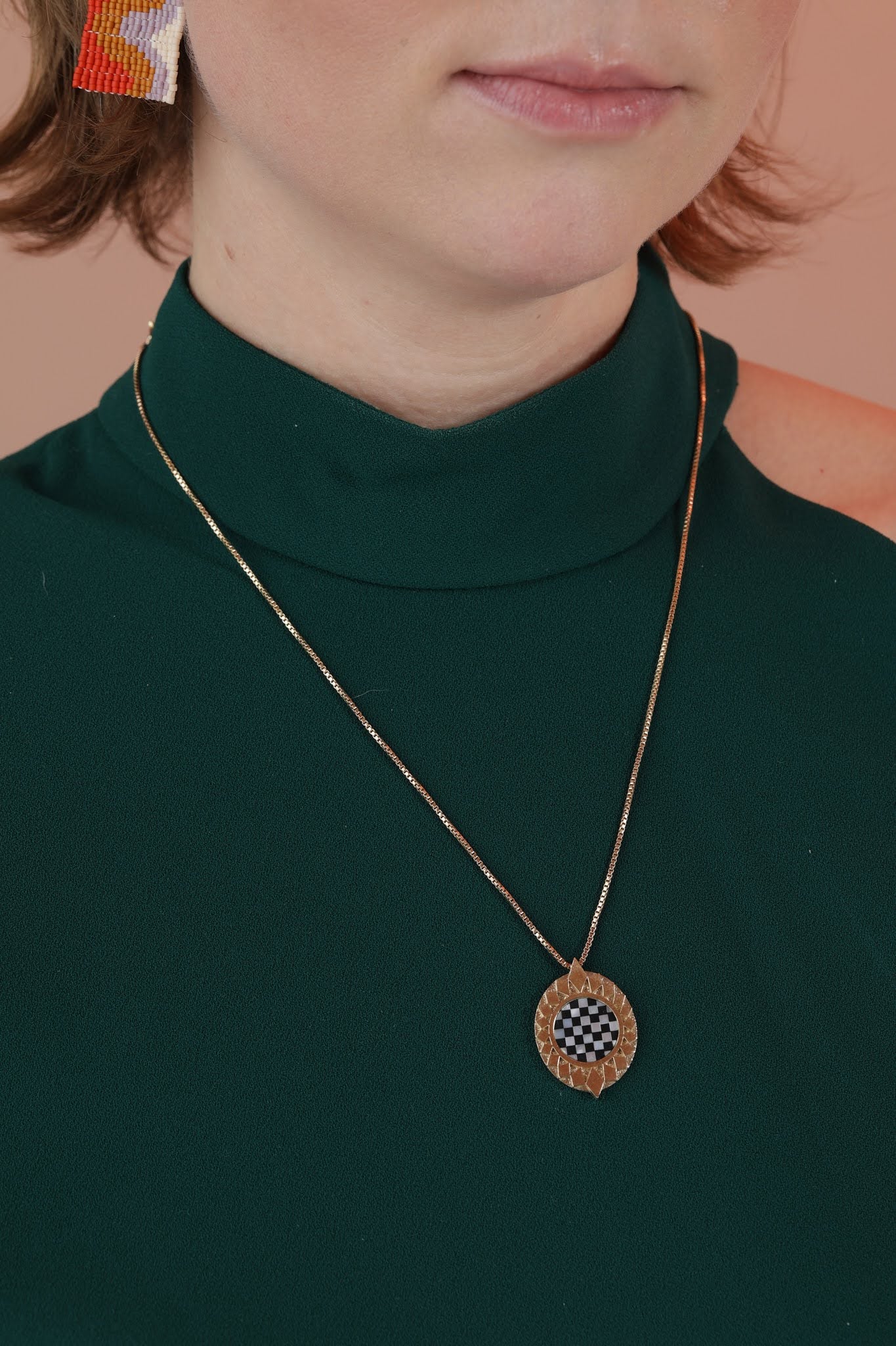 The Diamond Burst Pendant Necklace - Bronze - Onyx | Take Shape Studio