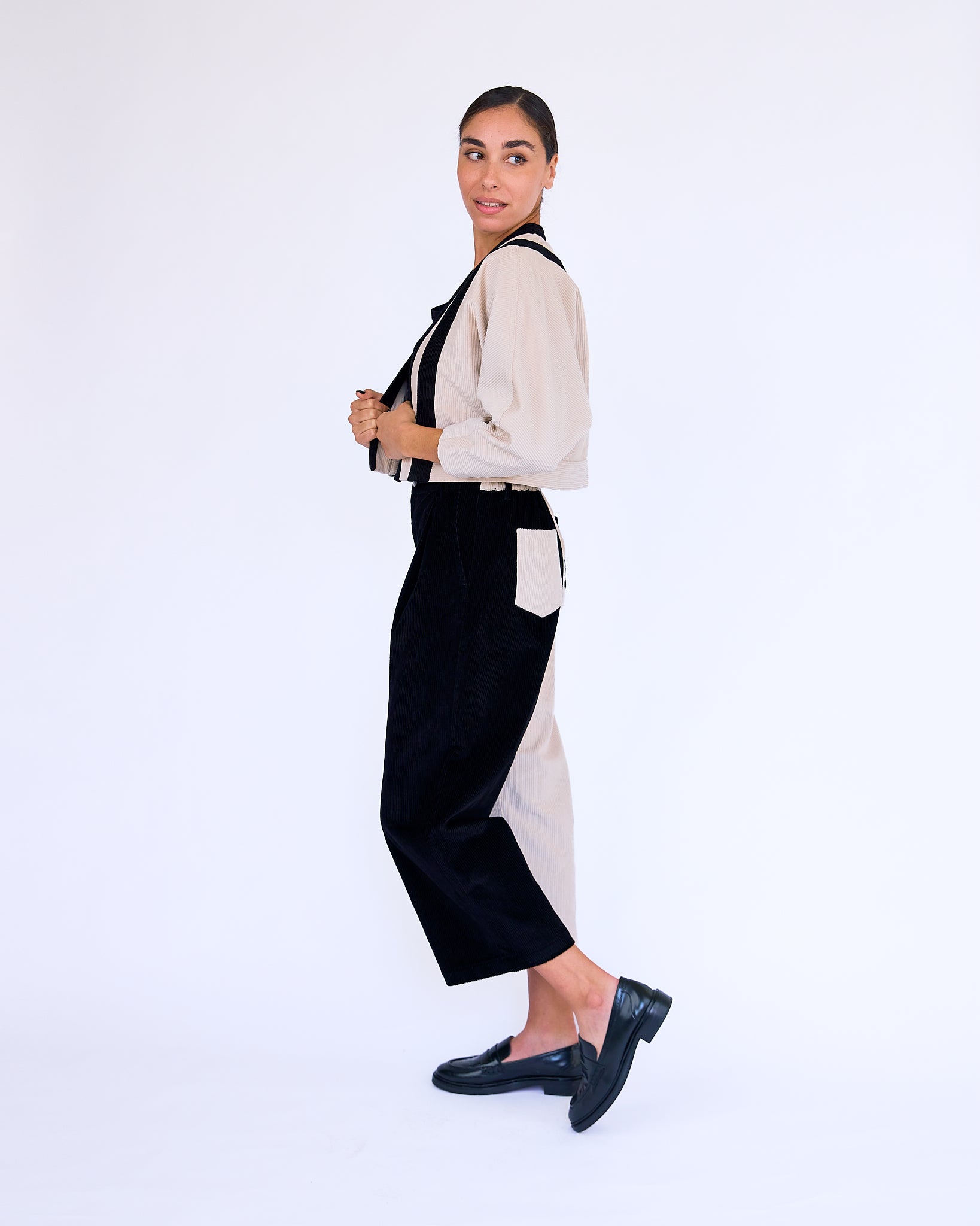 The Libby Color Blocked Pant - Elephant/Black - XS | DEVAN GREGORI