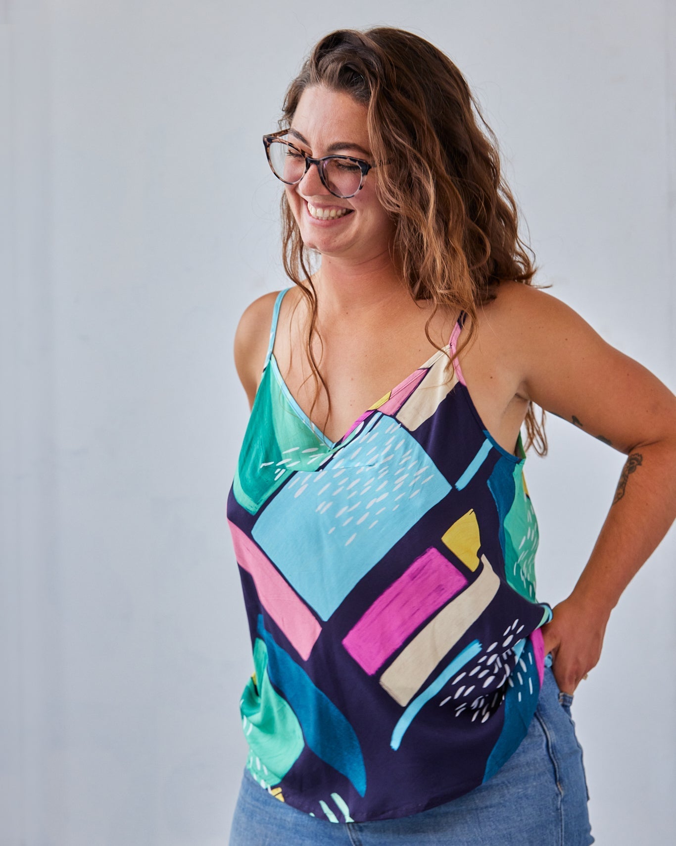 The Printed Valencia Tank - Green Motif - Extra Small | DEVAN GREGORI