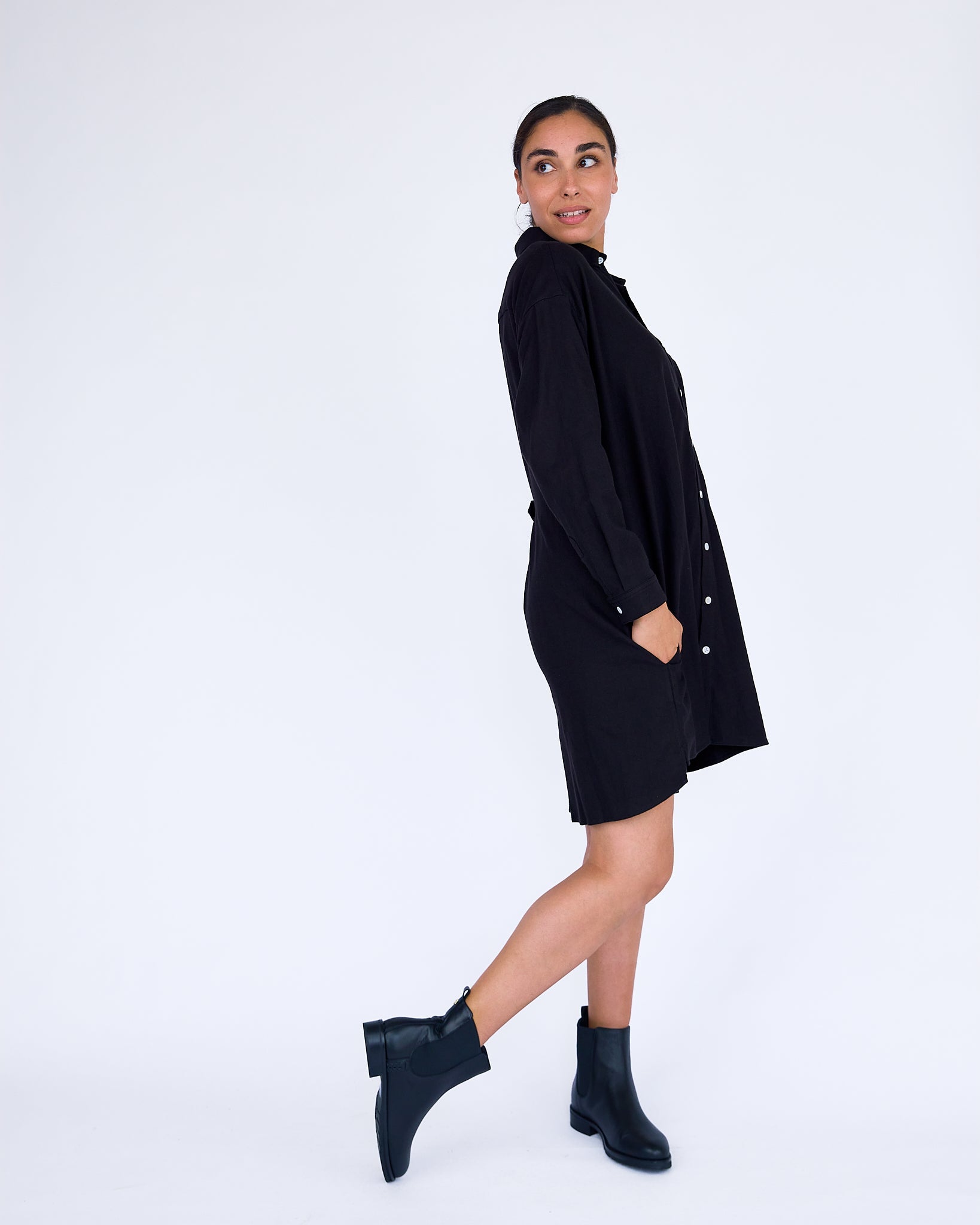 The Stella Shirt Dress - Black - XS | DEVAN GREGORI