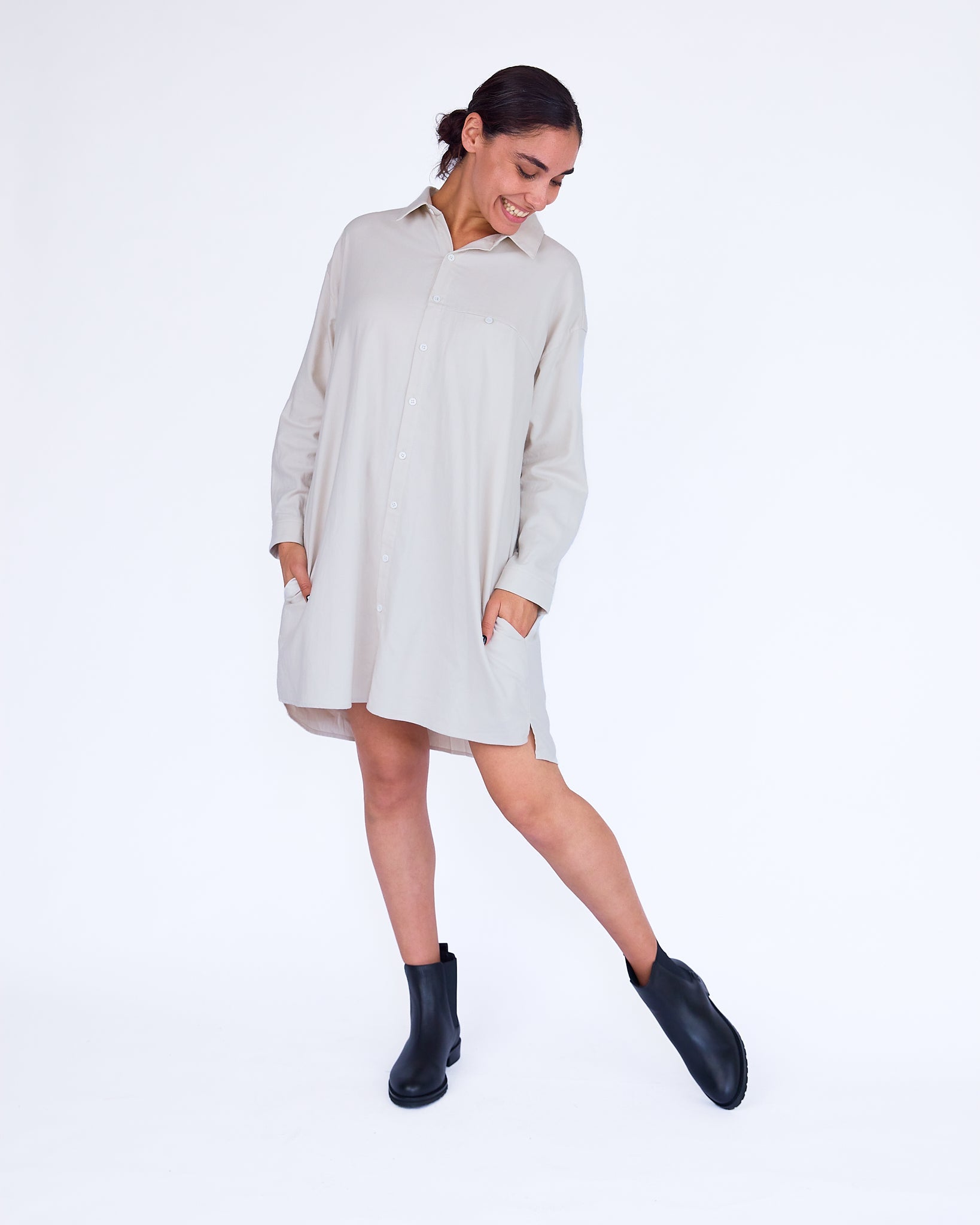 The Stella Shirt Dress - Elephant - XS | DEVAN GREGORI