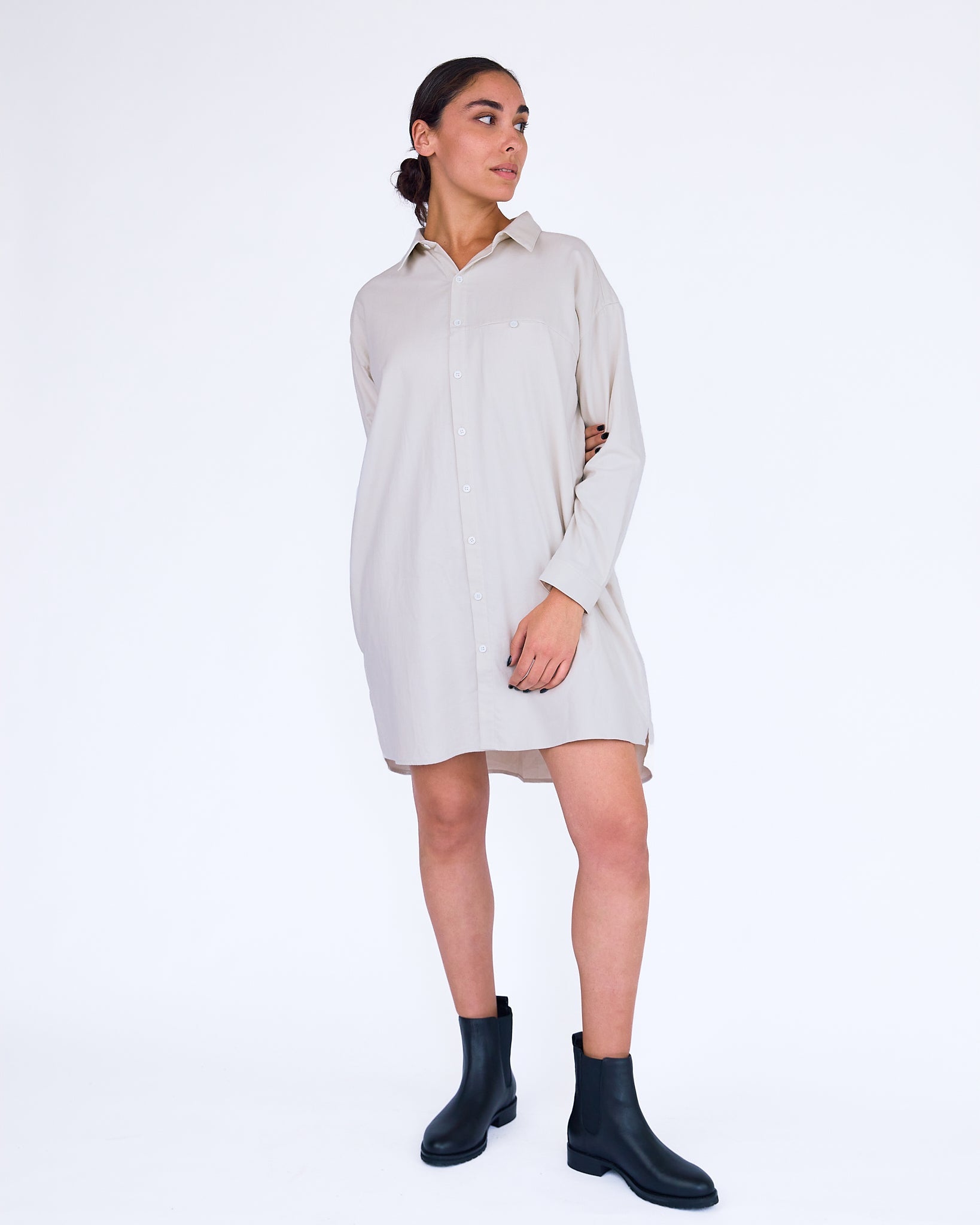 The Stella Shirt Dress - Elephant - XS | DEVAN GREGORI