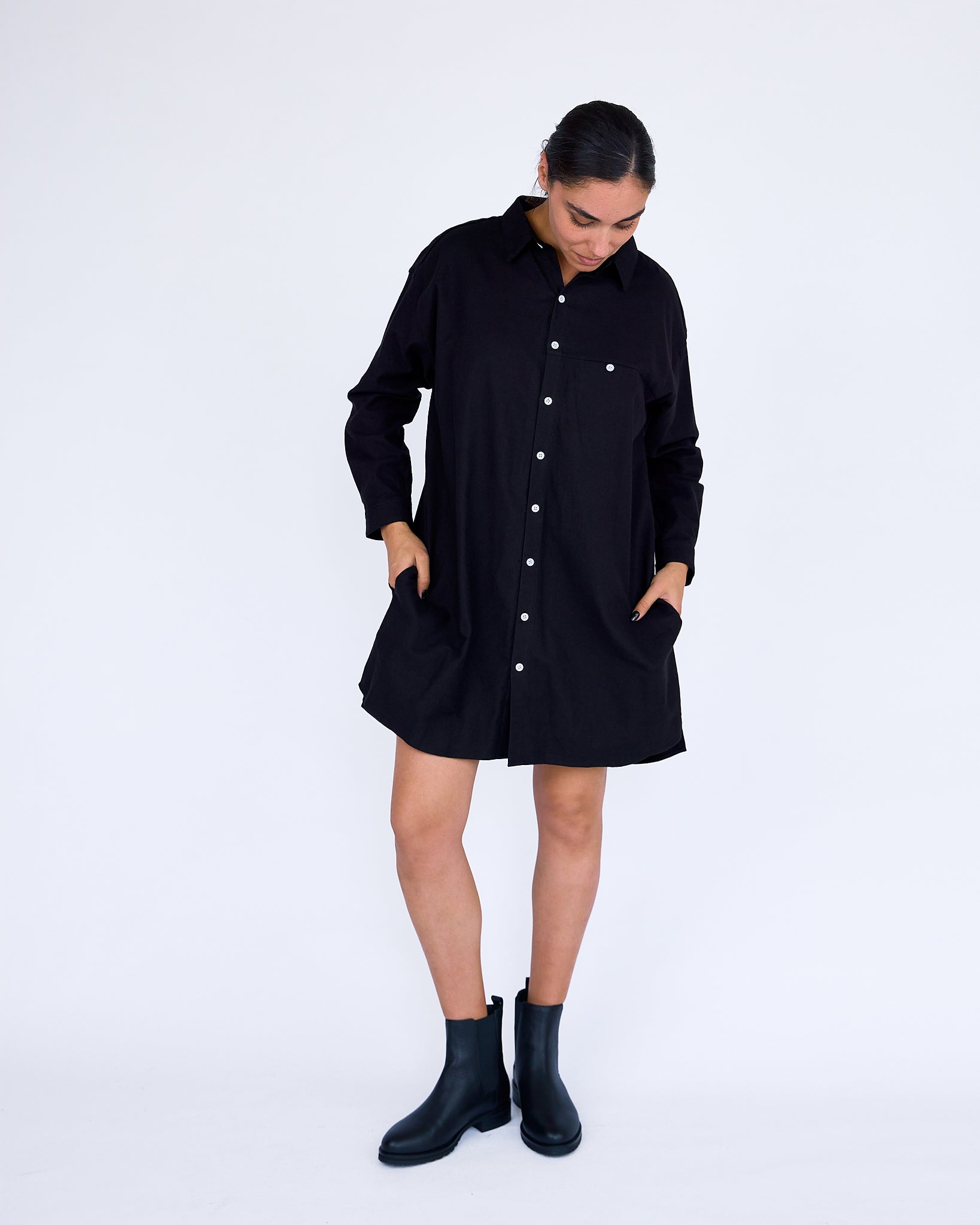 The Stella Shirt Dress - Elephant - XS | DEVAN GREGORI