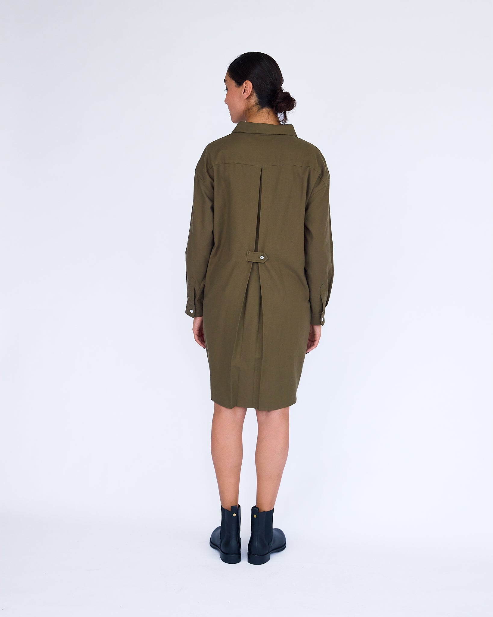 The Stella Shirt Dress - Khaki - XS | DEVAN GREGORI