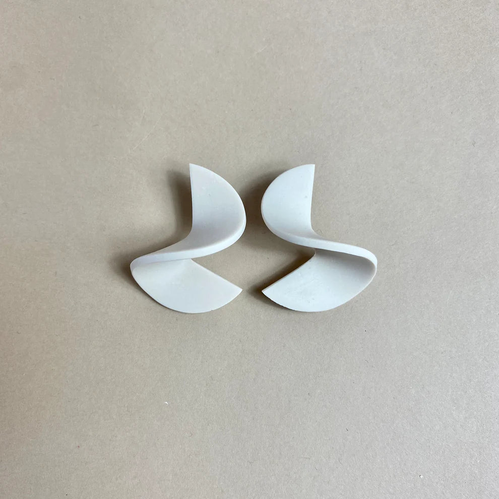 Small Modern Crinkle Earrings - Cream - | Little Pieces Jewelry