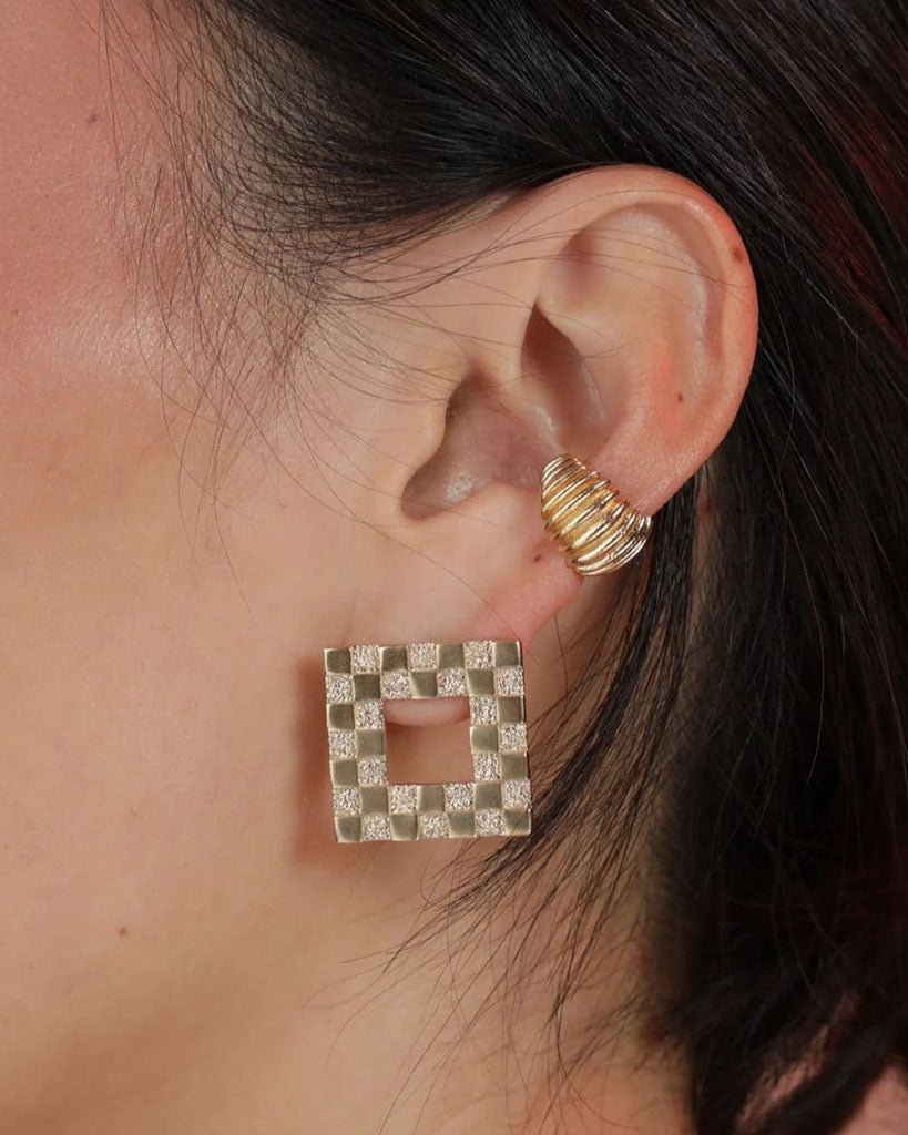 The Checkerboard Square Earrings - Bronze - | Take Shape Studio