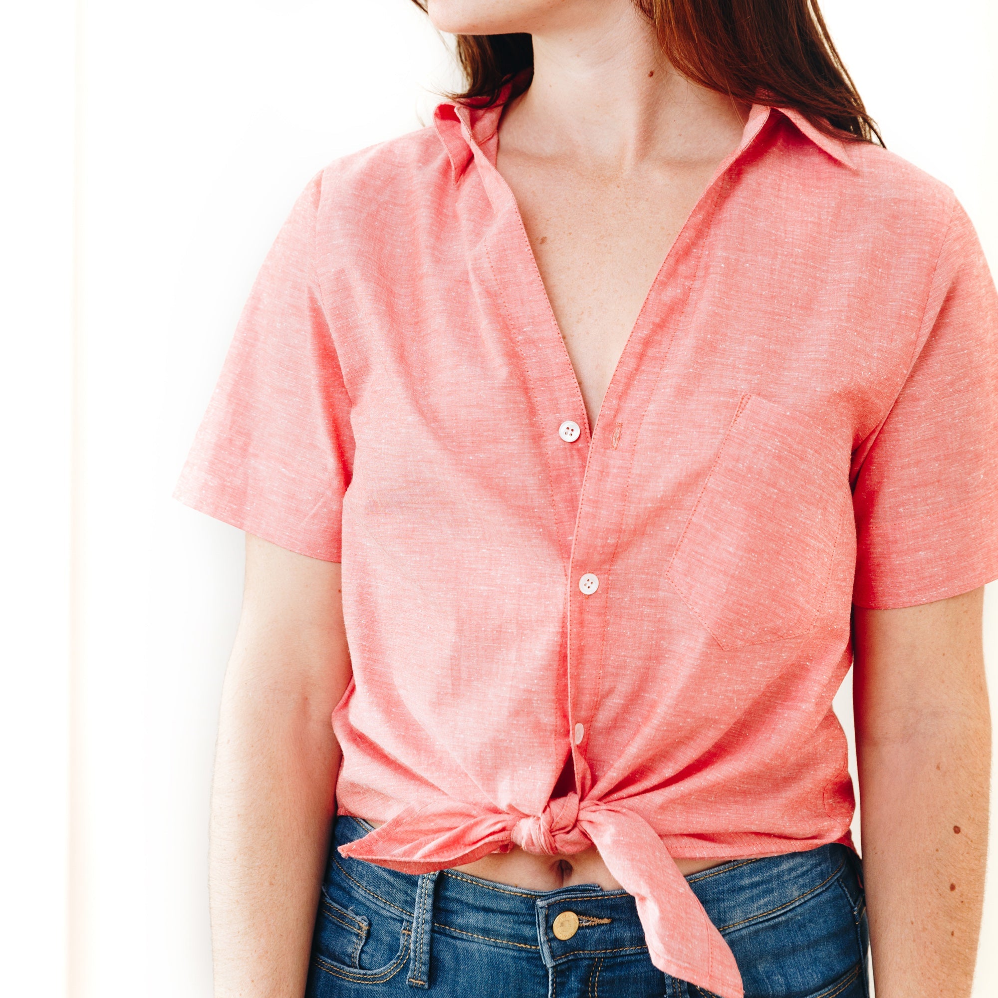 The Cotton/Silk Tayler Button Up - Small - Poppy | DEVAN GREGORI