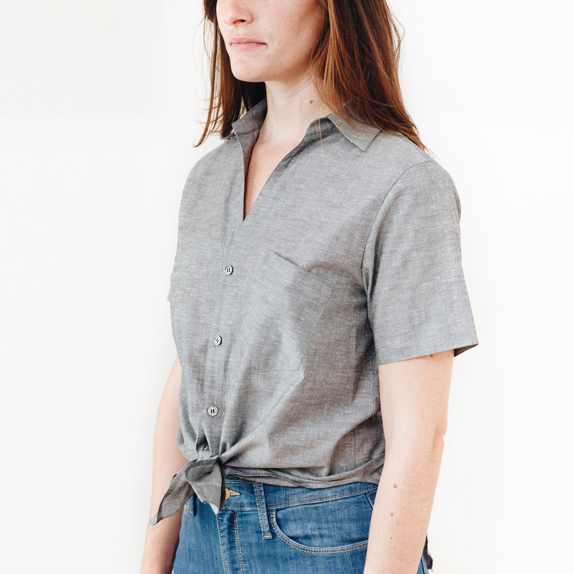 The Cotton/Silk Tayler Button Up - Small - Salt & Pepper | DEVAN GREGORI