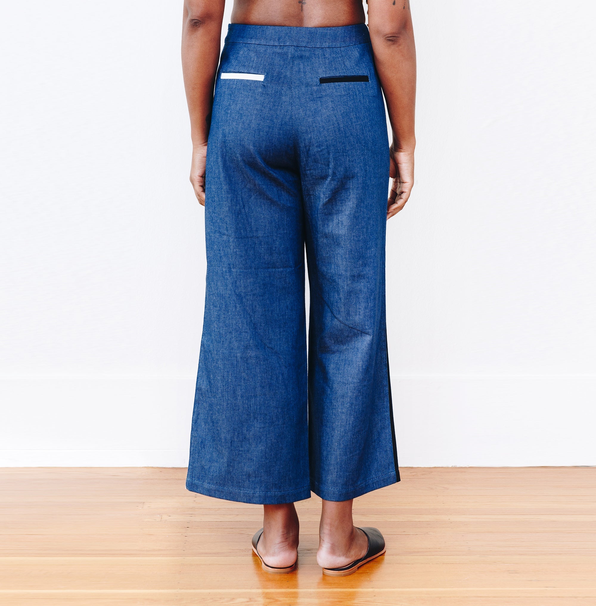 The Denim Julia Tuxedo Pant - Small - Blue | DEVAN GREGORI