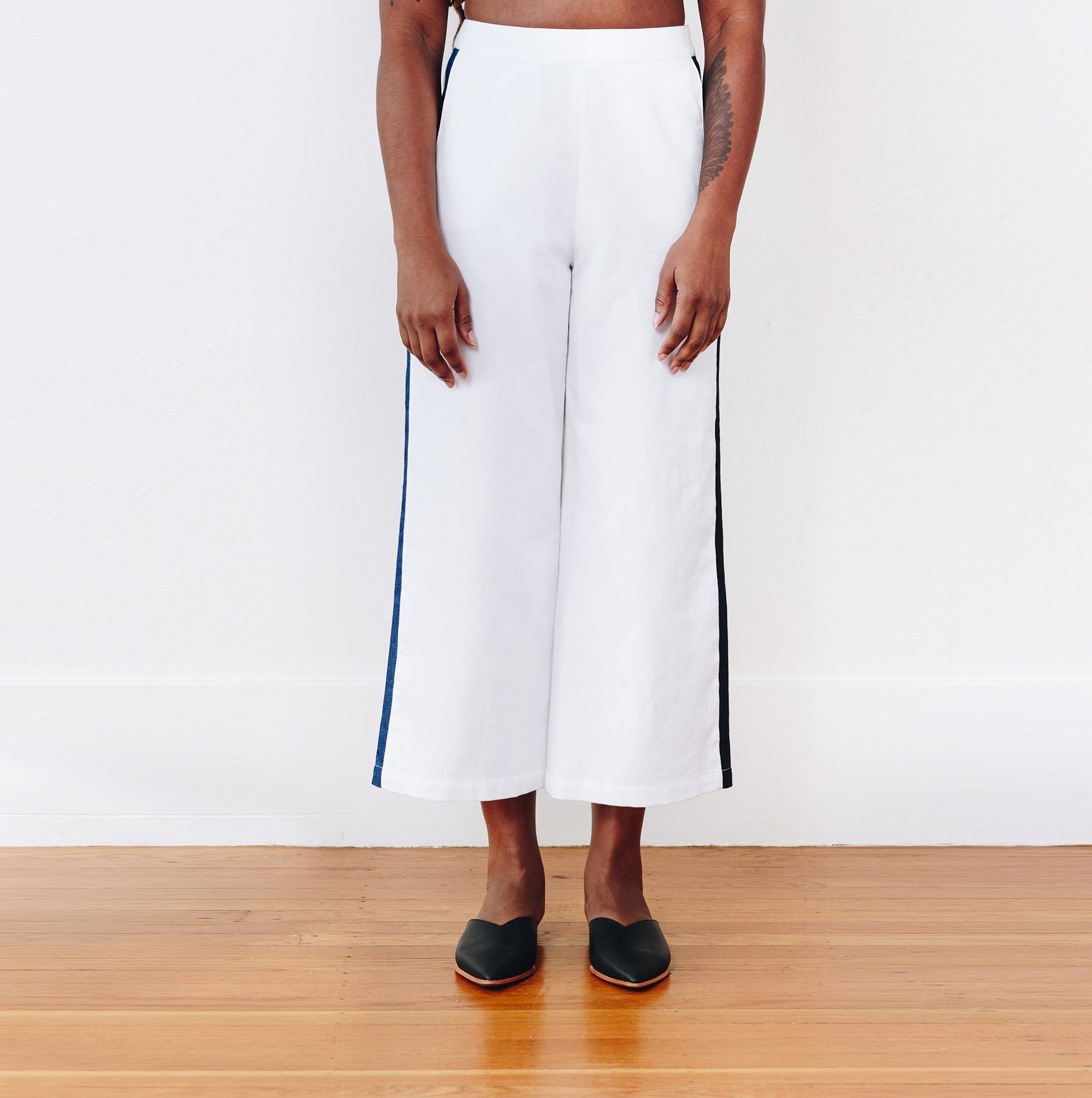 The Denim Julia Tuxedo Pant - Small - Blue | DEVAN GREGORI