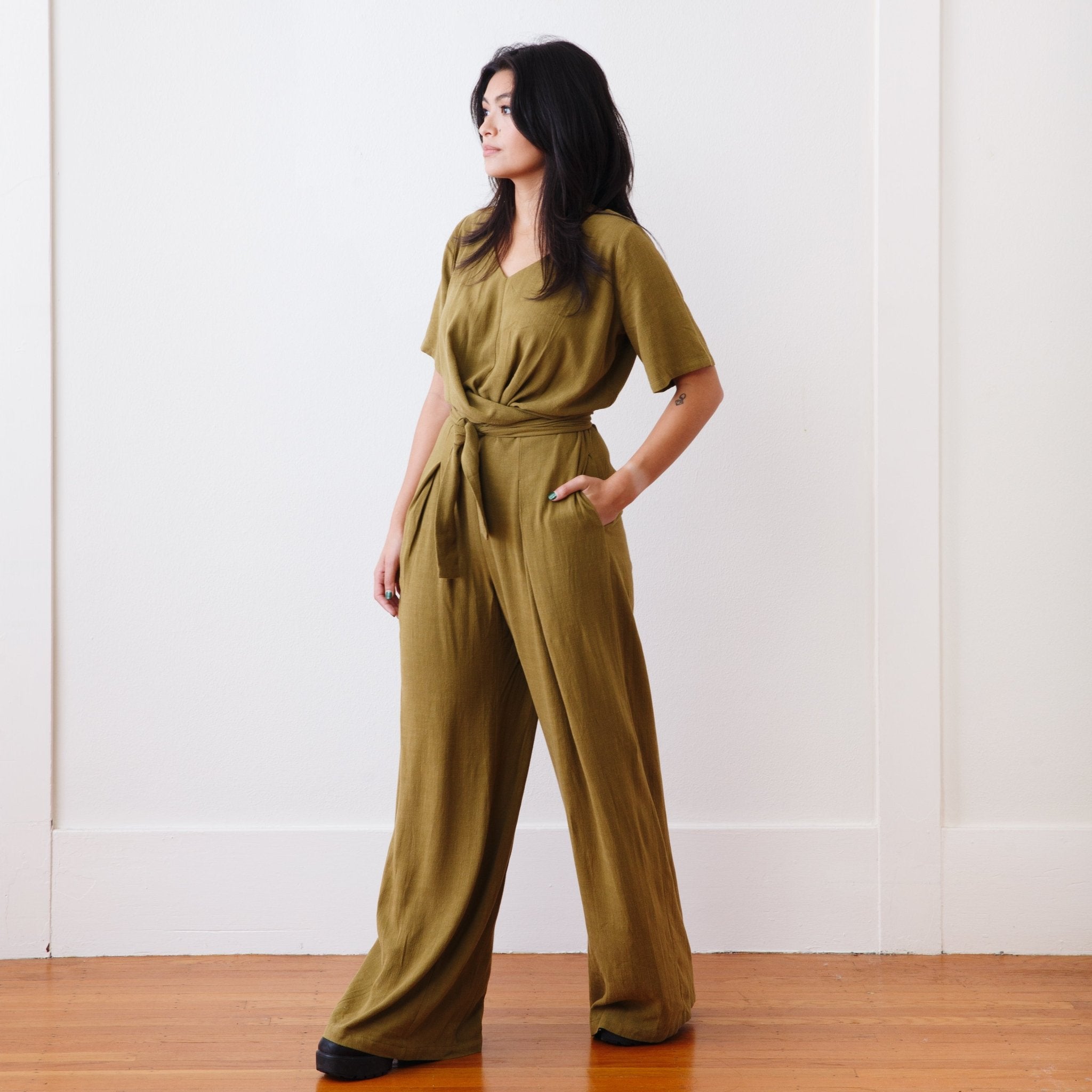 The Isabel Jumpsuit (Long) - Small - Avocado | DEVAN GREGORI