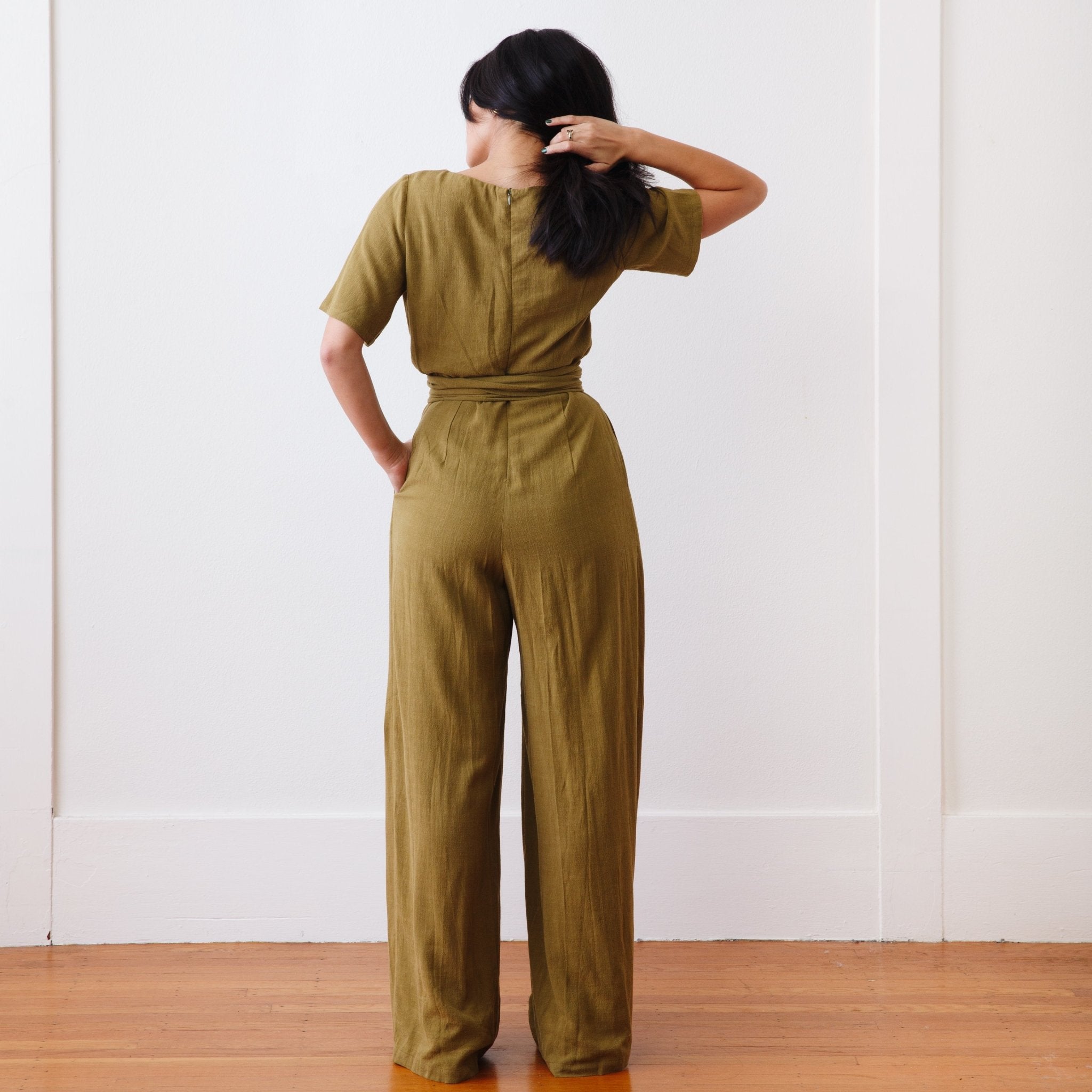 The Isabel Jumpsuit (Long) - Small - Avocado | DEVAN GREGORI